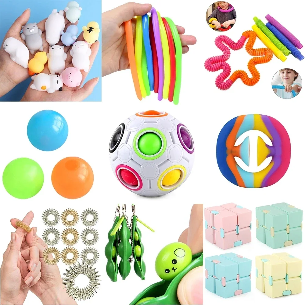 

Squishy Fidget Sensory Toys Children with Autism and Anxiety Sensory Reliver Shrink Tube Toys for Adult Push Squeeze Pea Toys