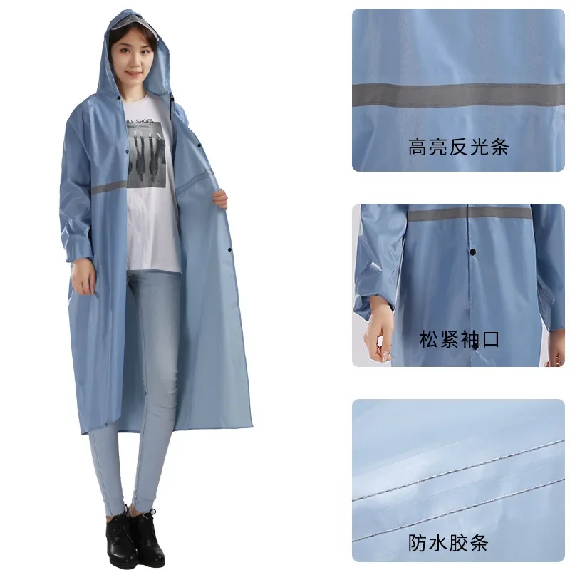 

Waterproof Long Raincoat Reflective Strips Thickened Windproof Rain Coats Hooded Trench Cloth Jacket Outdoor Hiking