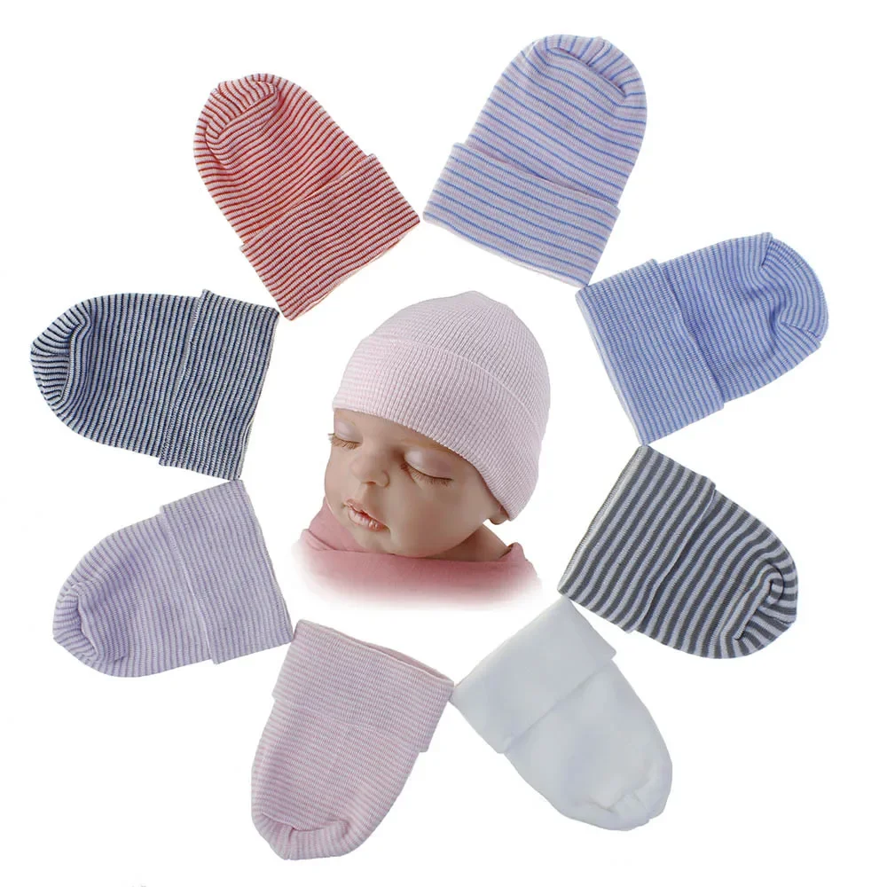 0-6Months Newborn Knitted Hospital Hat New Born Baby Girls Boys Soft Cotton Beanie Crochet Flanged Warmer Skullcap Bonnet Hat