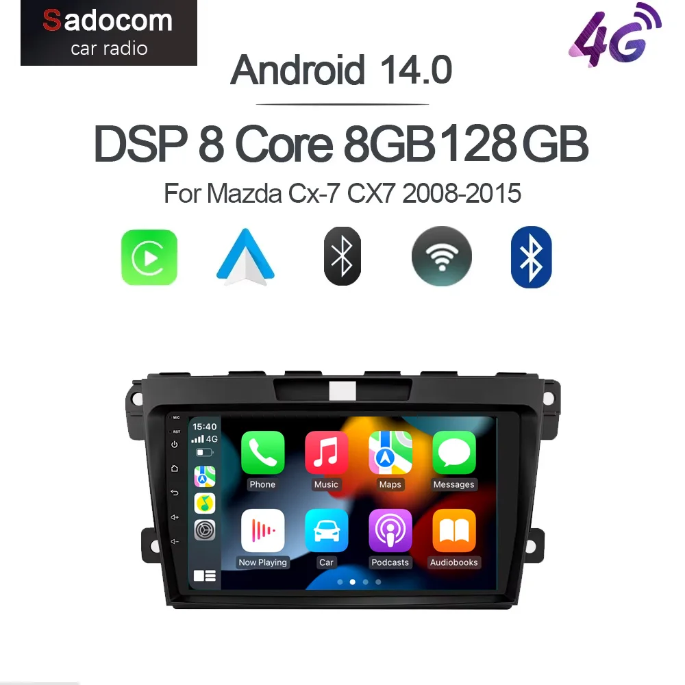 720P CarPlay 720P 8G+128GB 14 Car Player GPS stereo  Radio Navigation autoradio WiFi multimedia For Mazda Cx-7 CX7 2008-2015