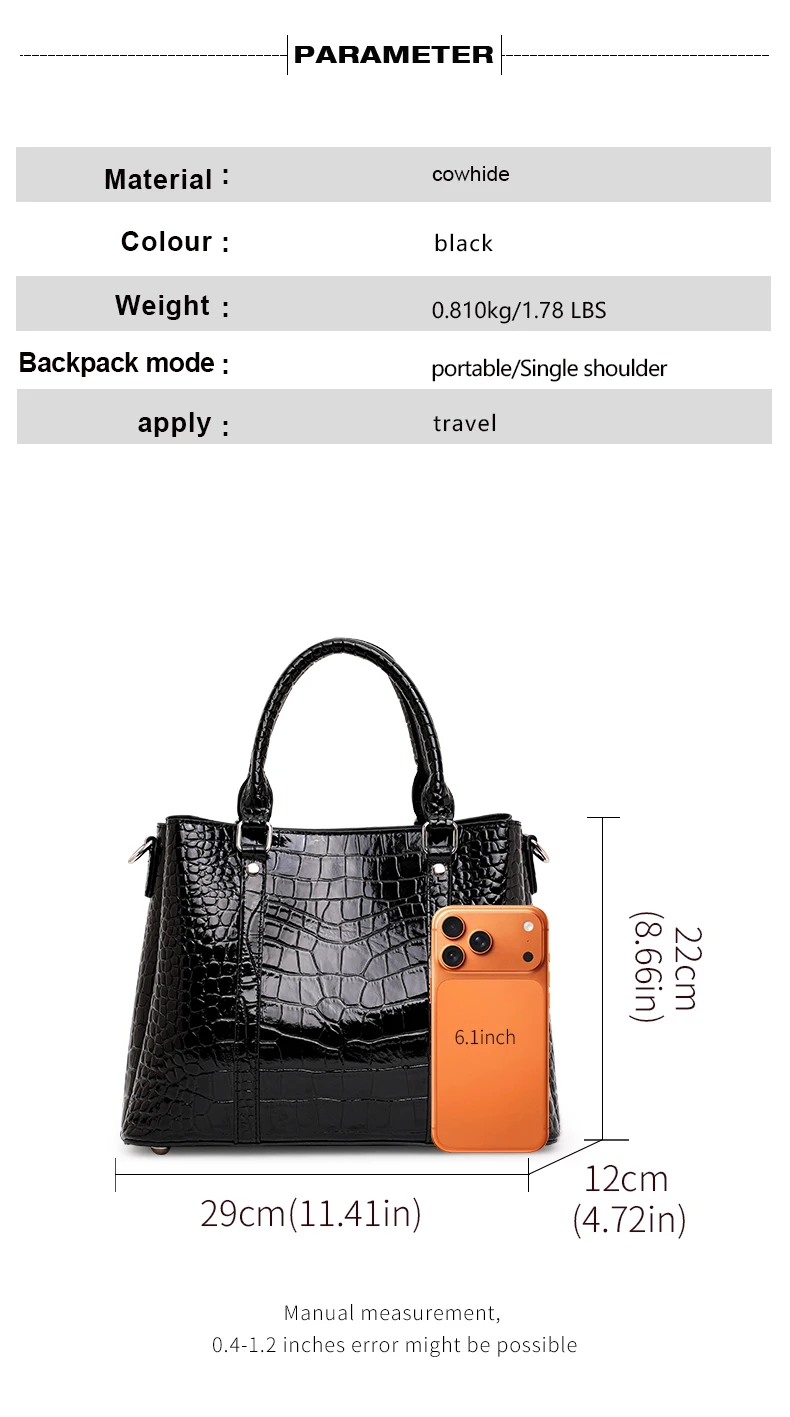 Aidani Echtleder Luxuriöse Handtasche mit Krokodilmuster für Damen, 2026 Neue Schwarze Hochwertige Große Tragetasche – Detail 4