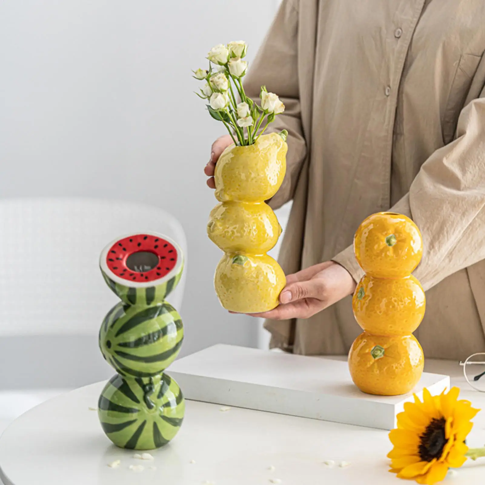 

Fruit Shaped Vase Decorative Ceramic Vase for Flowers Floral Container Party Kitchen Decorations for Table Centerpieces Offices