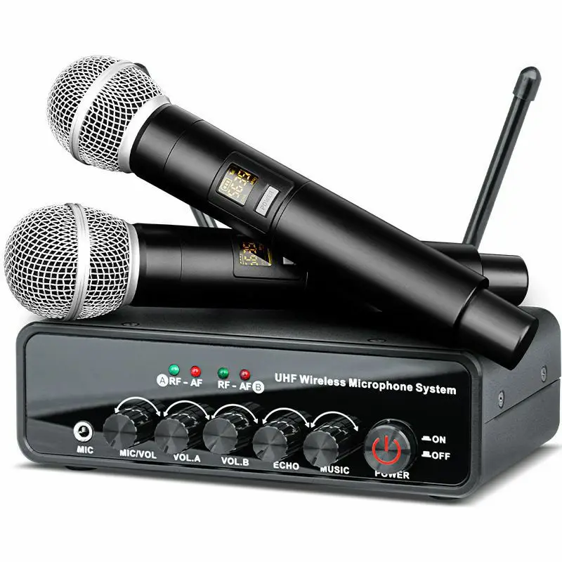 Wireless Karaoke Microphone UHF 2 Channels Adjustable Frequency for Party Show Church Wedding Teaching