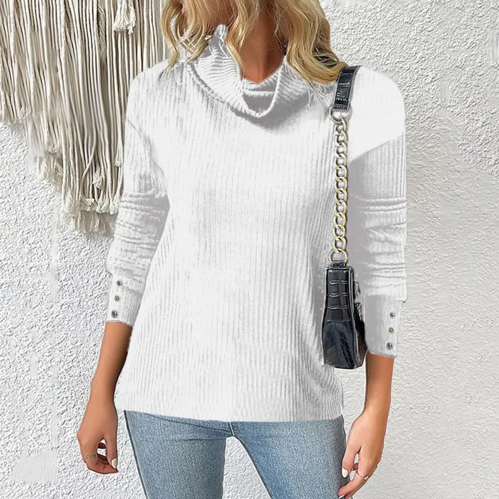 Plus Size 5XL Women Pullover Turtleneck Long Sleeve Buttons Cuffs Ribbed Women Sweater Winter 10 Color Loose Warm Sweater Jumper