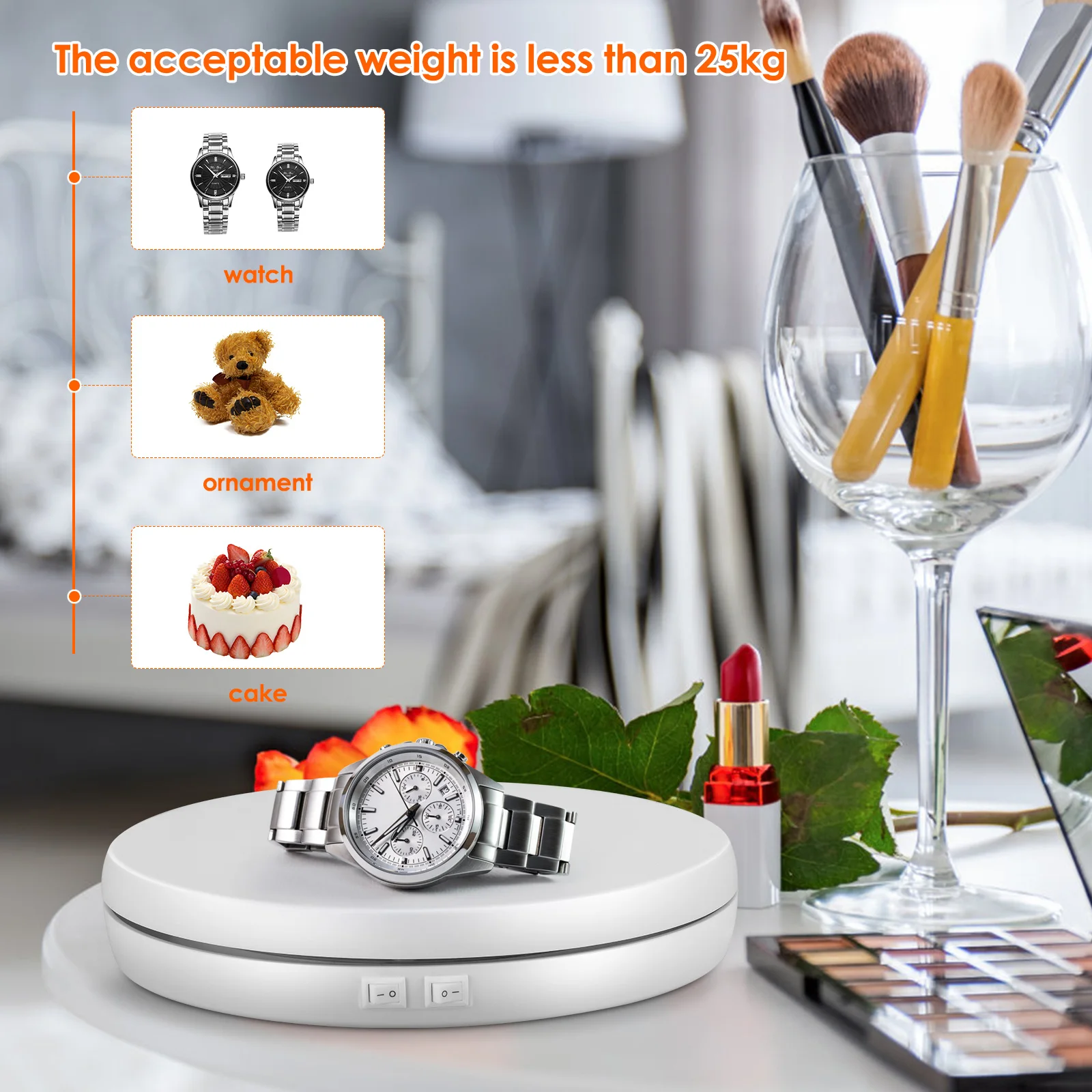 25CM 20KG LED Display Base 360 Degree Electric Rotating Motorized Turntable LED Light Display Stand with LED Lighting