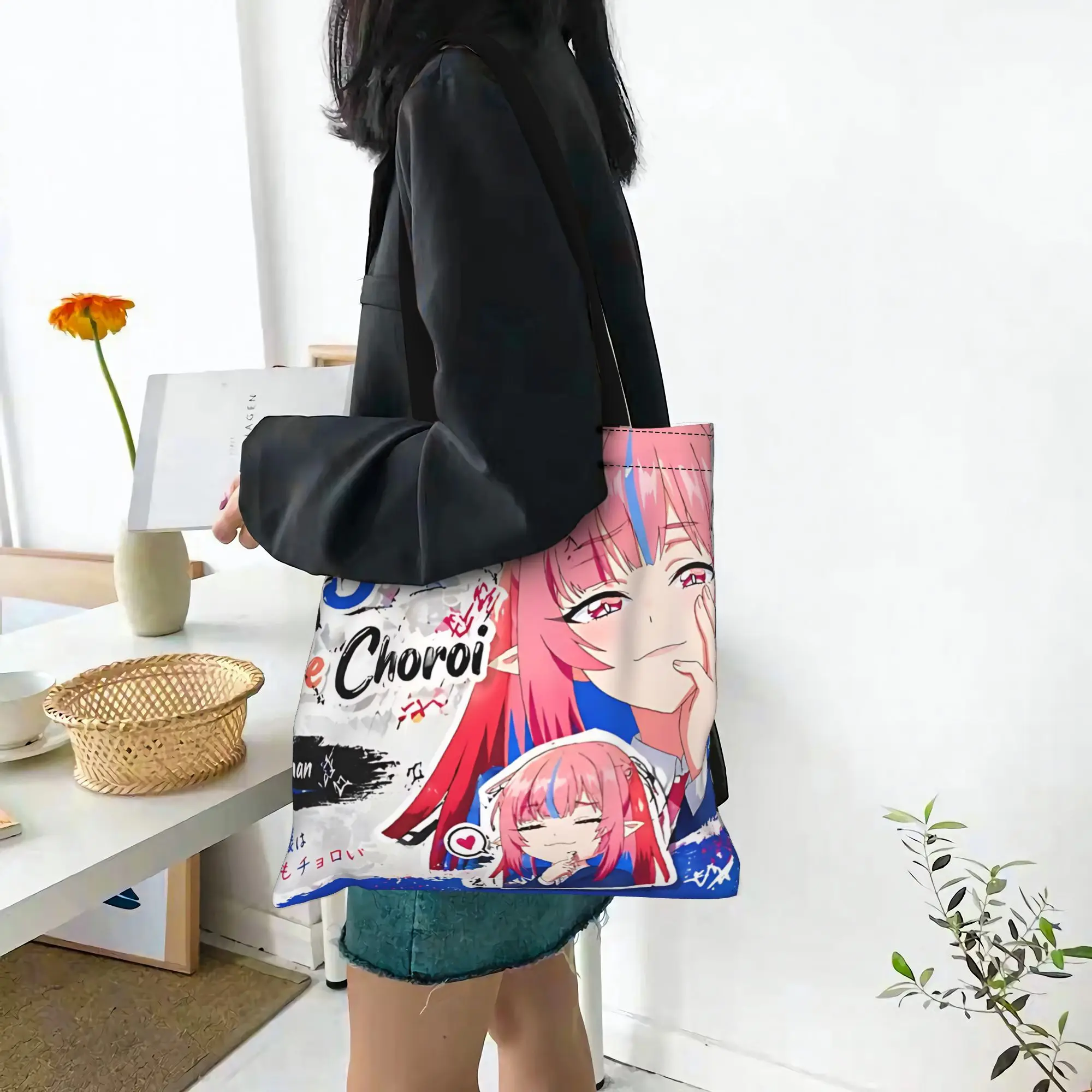 Bags For Woman Cartoon Anime Theme Shopping Bag Its bags Reusable Double Sided Canvas Tote Bag Shoulder  Handbag