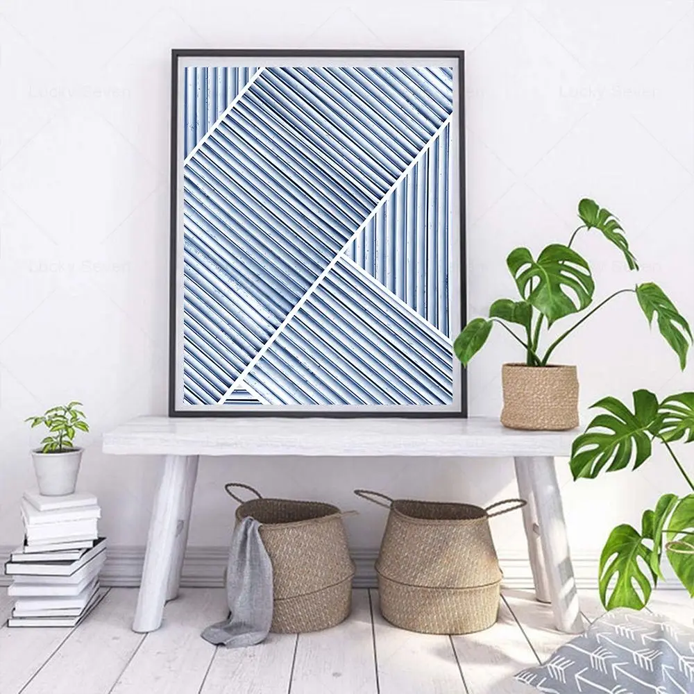Navy Blue Abstract Canvas Painting Wall Art Scandinavian Modern Prints Geometric Minimalist Poster Decor Pictures Living Room