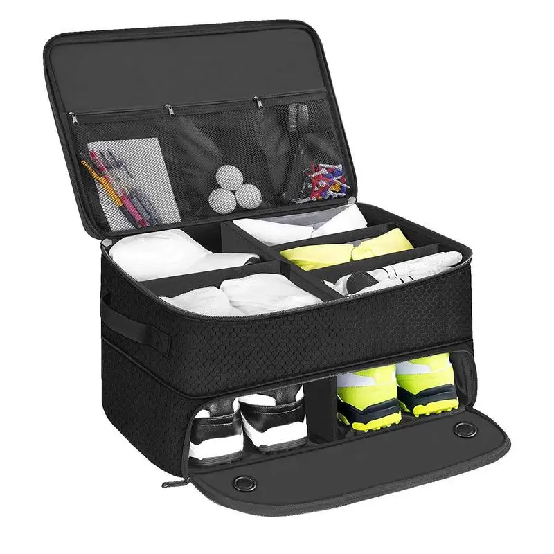 Golf Trunk Organizer  Outdoor Foldable Golf Supplies Storage Bag 2 Layer Waterproof Golf Storage Box for Travel Space Saving Bag