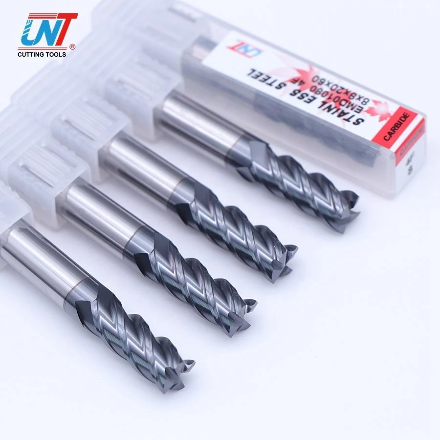 UNT HRC35 4 Flute CNC Milling Cutter Tools Alloy Coating Tungsten Steel Carbide Standard Length End Mill for Stainless Steel