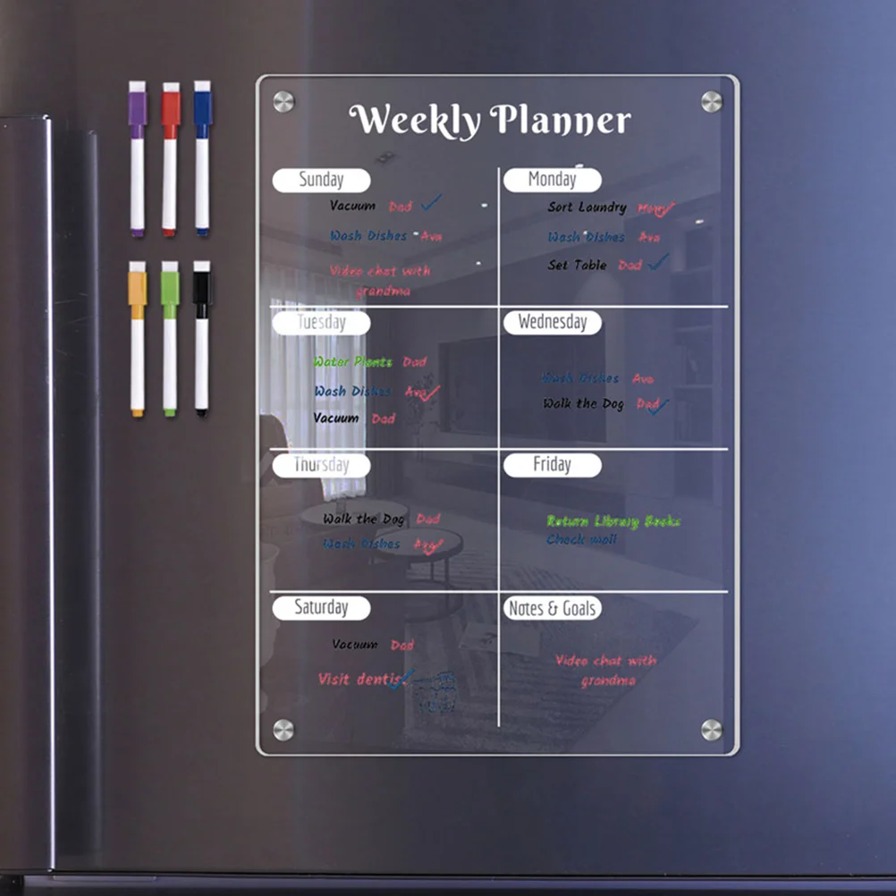 Wekelijks plannerbord Magnetische koelkast Droog uitwisbare kalender Helder voor koelkast Acryl Wit schema Dagelijkse planning Keuken