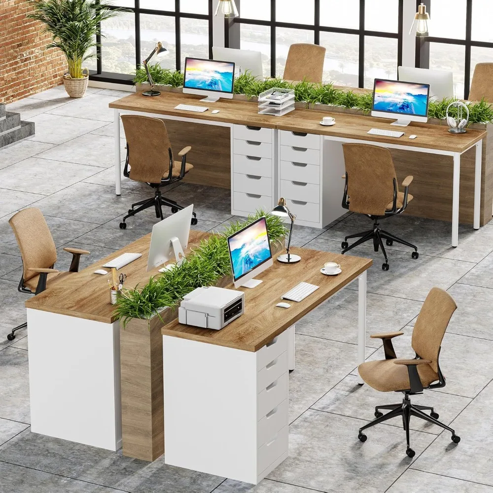 مكتب كمبيوتر مع 5 أدراج، مكتب مكتب منزلي بني ريفي مقاس 47 بوصة مع مساحة تخزين، طاولة كتابة حديثة وبسيطة للكمبيوتر المحمول