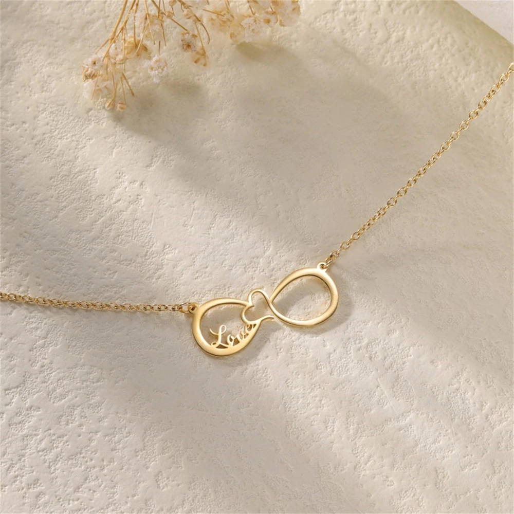 Custom Stainless Steel Infinity Name Necklace Boho Jewelry Personalized Heart Nameplate Pendant Bridesmaid Gifts For Women