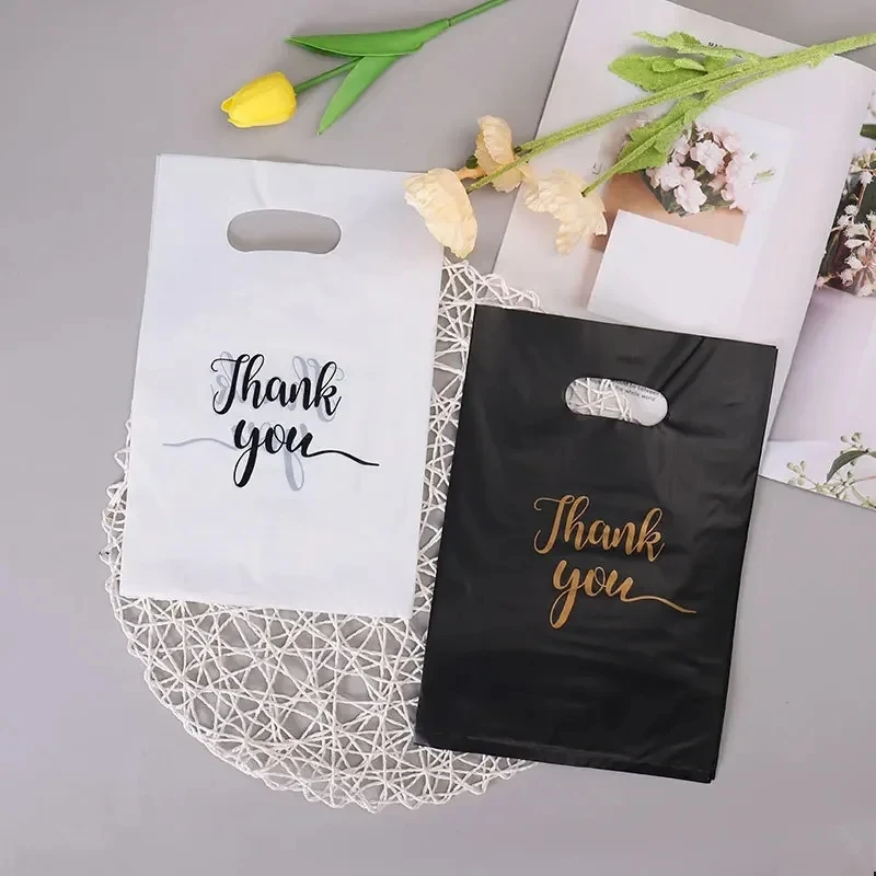 100pcs Thank You Packaging Bags for Small Business Plastic Gift Bag with Handle Christmas Birthday Wedding Party Gift Bag