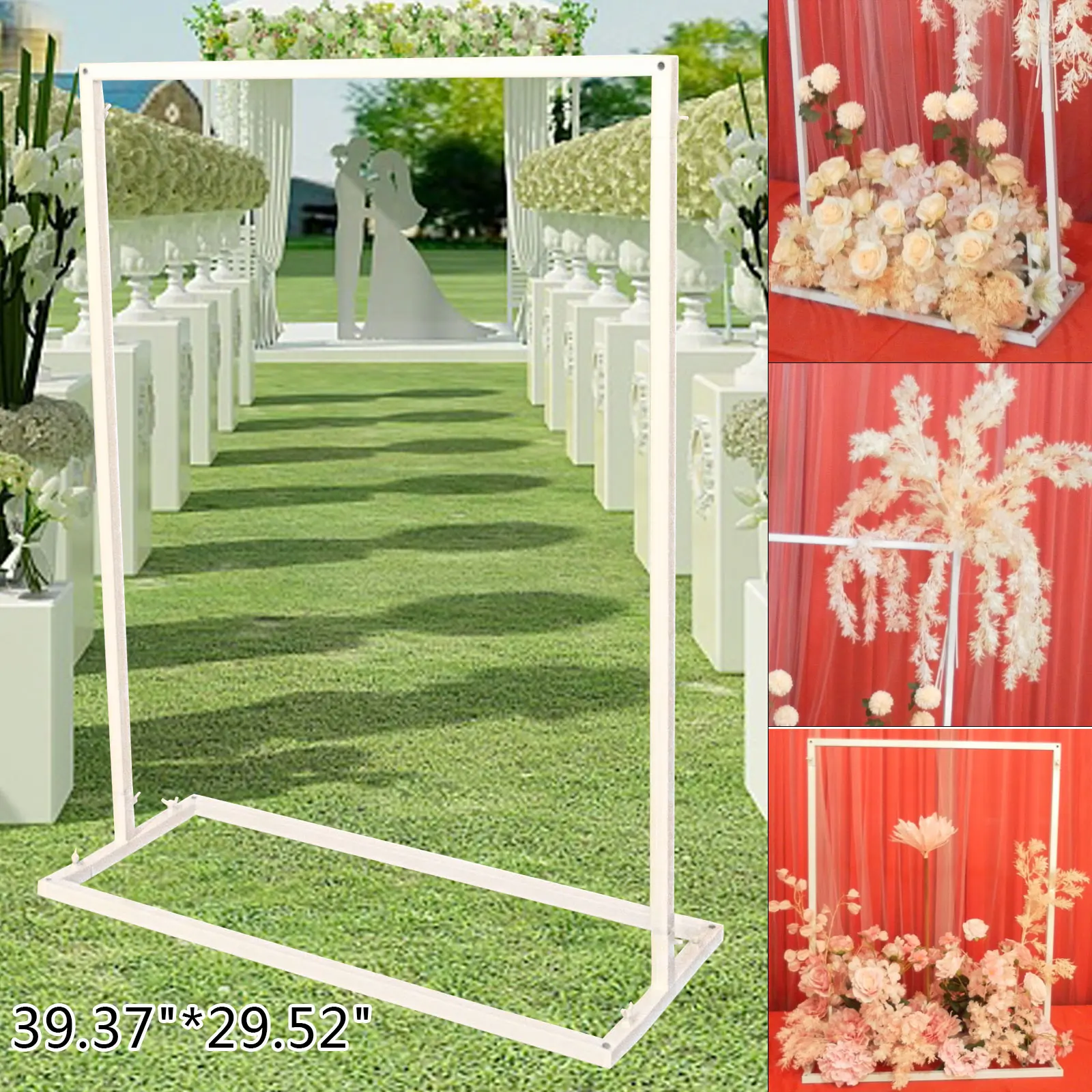 

White Wedding Arch with Iron Frame, 1m Height, Rectangular Base, Ideal for Weddings, Birthdays, and Proposals