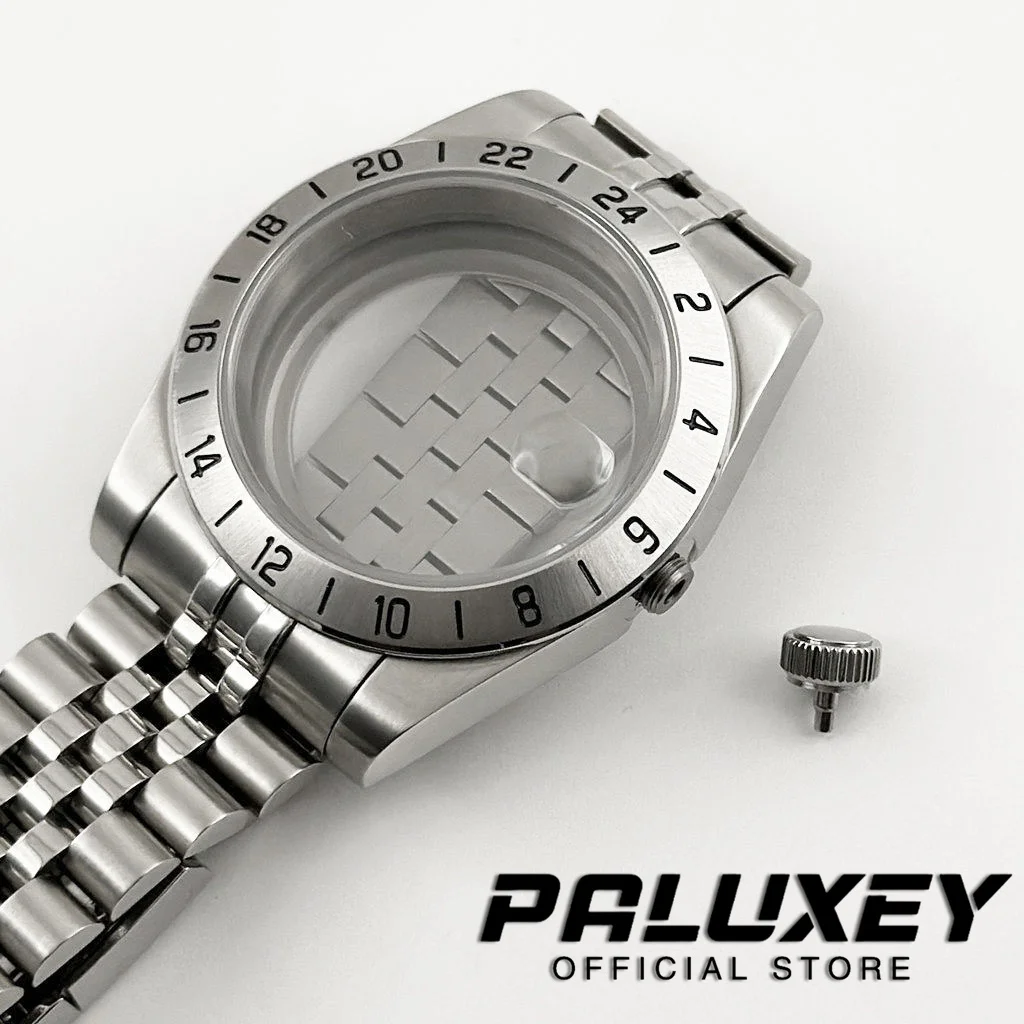 New 39mm EXP NH34 NH35 NH36 NH38 NH70 Sapphire Glass Watch Case 24 Hours GMT Fixed Bezel Solid Glide Lock Clasp ETA2824 Case