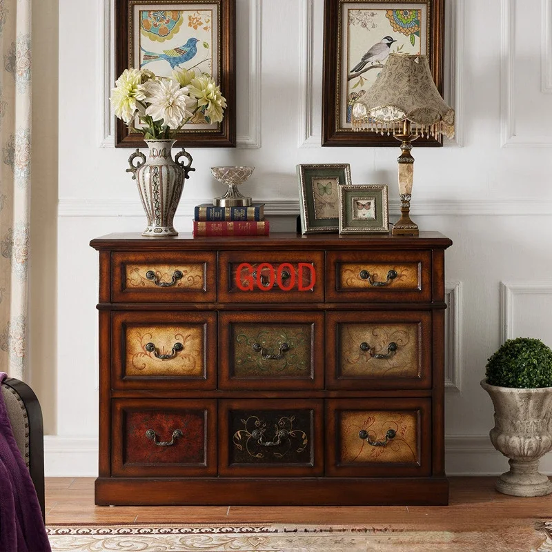Bedroom Locker Solid Wood Storage Cabinet Vintage Hand Painted