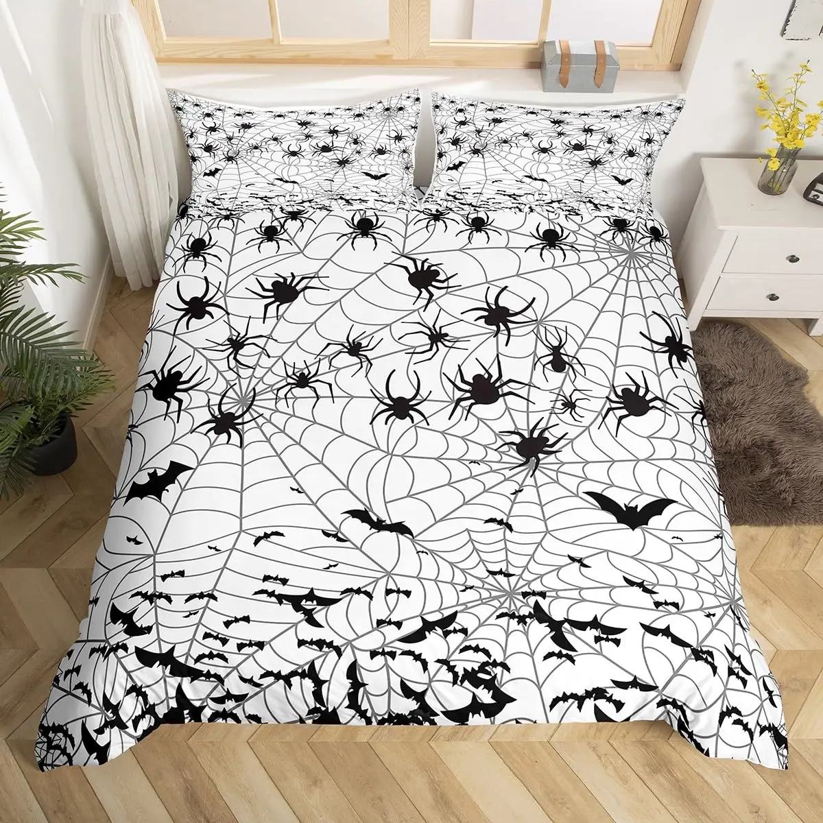 Halloween Spider Bedding Set Cobwebs Comforter Cover Spiderwebs Halloween Duvet Cover Twin Queen King,Gothic Spider Web Bed Set