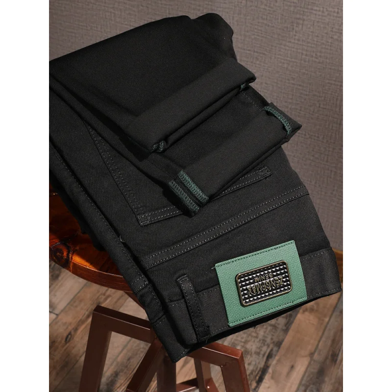 Летние черные джинсы, мужские элитные легкие роскошные модные эластичные маленькие повседневные брюки прямого кроя