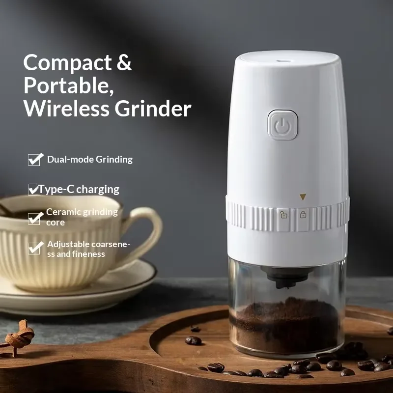 EE1 for Portable Electric Coffee Grinder Ceramic Burr Adjustable Grind Size Type-C Charging Automatic Small Household Plastic