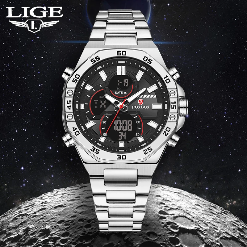 

New Men Watches LIGE Top Brand Luxury Quartz Mens Watch 30M Waterproof Big Sport Wristwatches Stainless Steel Date Reloj Hombre