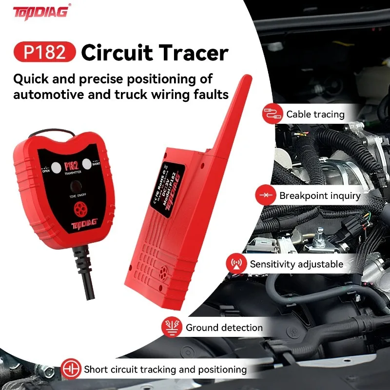 TopDiag Automotive 12V Code Reader Electric Wire Tracer LCD Display Wireless Connectivity CE Certified 1 Year Warranty Universal