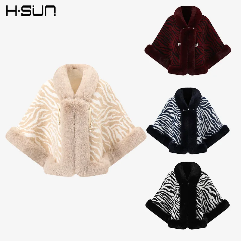 Women's New Warm Cape Cloak Furry Collar Single Button Poncho Shawl Loose Fit Outerwear Windproof Thickened Warm Wrap Cape Cloak