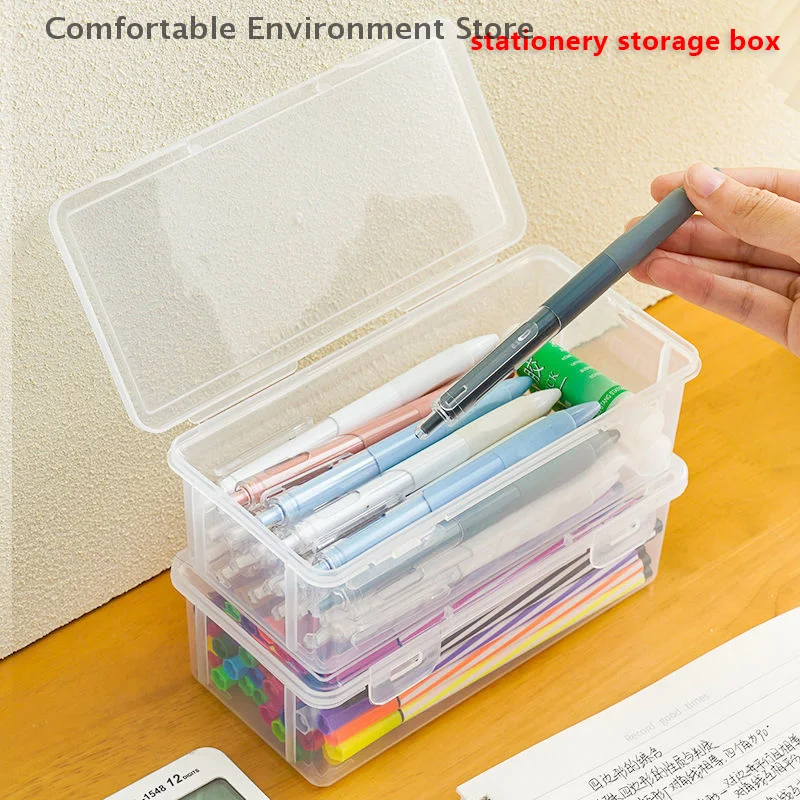1 Pc  Large Capacity Plastic Pencil Box Stackable Translucent Clear Pencil Box Office Supplies Storage Organizer Box