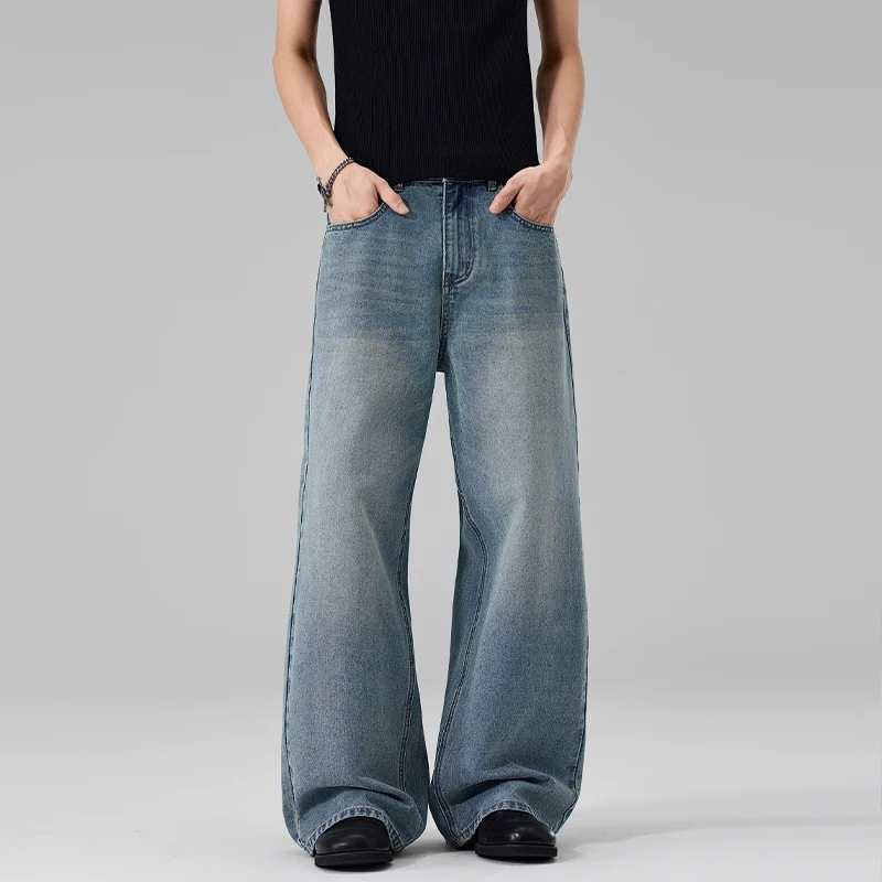 

Men's Jeans Korean Style Washed Distressed Denim Long Pants Loose Fit Versatile Straight Leg Draped Trousers Chic New
