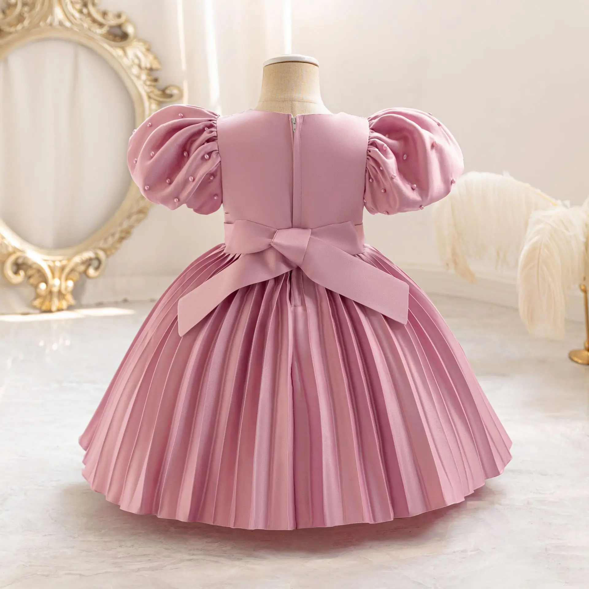 HETISO Kids Dresses For Girls Beading Autumn Clothes Child Satin Party Princess Formal Bridesmaid Pageant Ball Gown 3-10 Years