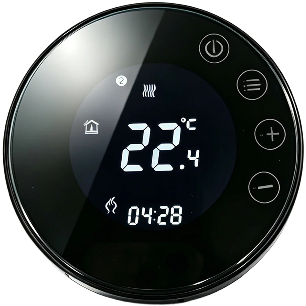 Round WiFi Thermostat Black 8.6x8.6cm Digital Temperature Controller For Tuya App Floor Heating Electric Water Boiler Wall Mount