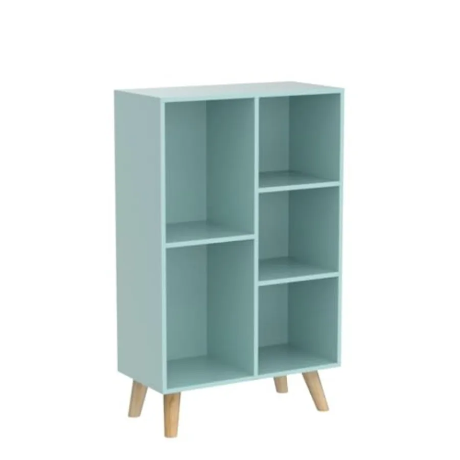 

Wooden Open Shelf Bookcase - 3-Tier Floorstanding Display Cabinet Rack with Legs, 5 Cubes Free Standing Bookshelf