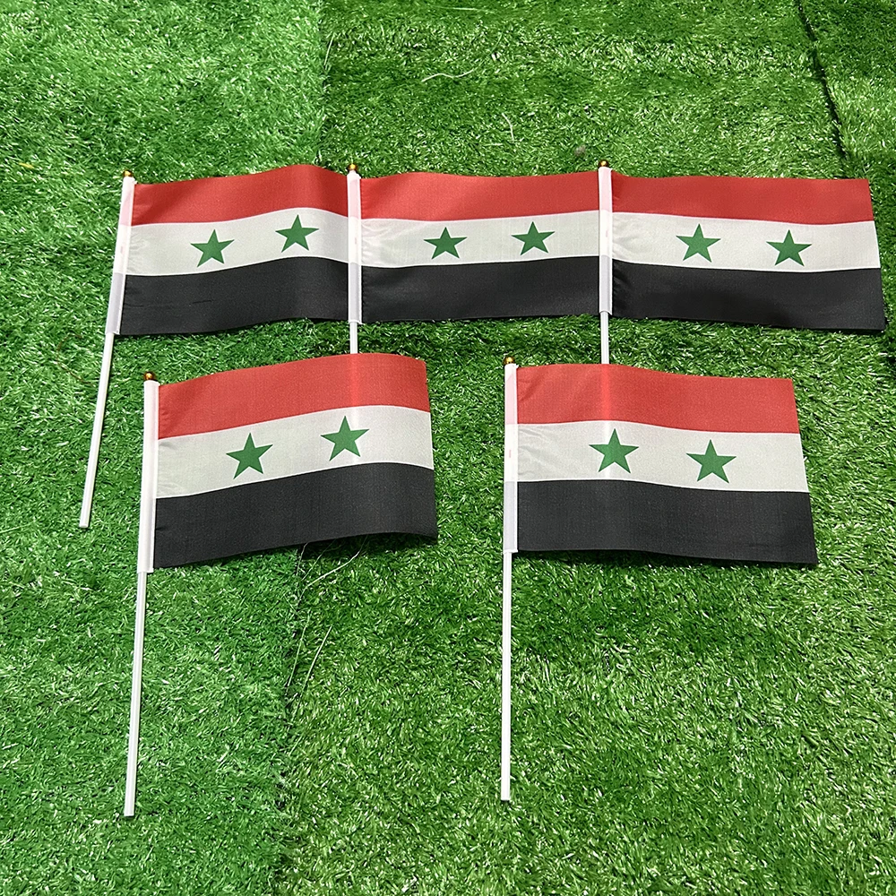 SKY FLAG Syria National Flag 10/20/50/100pcs 21*14cm  Syria Hand Waving Flags With plastic pole For Sports Activity Home Decor