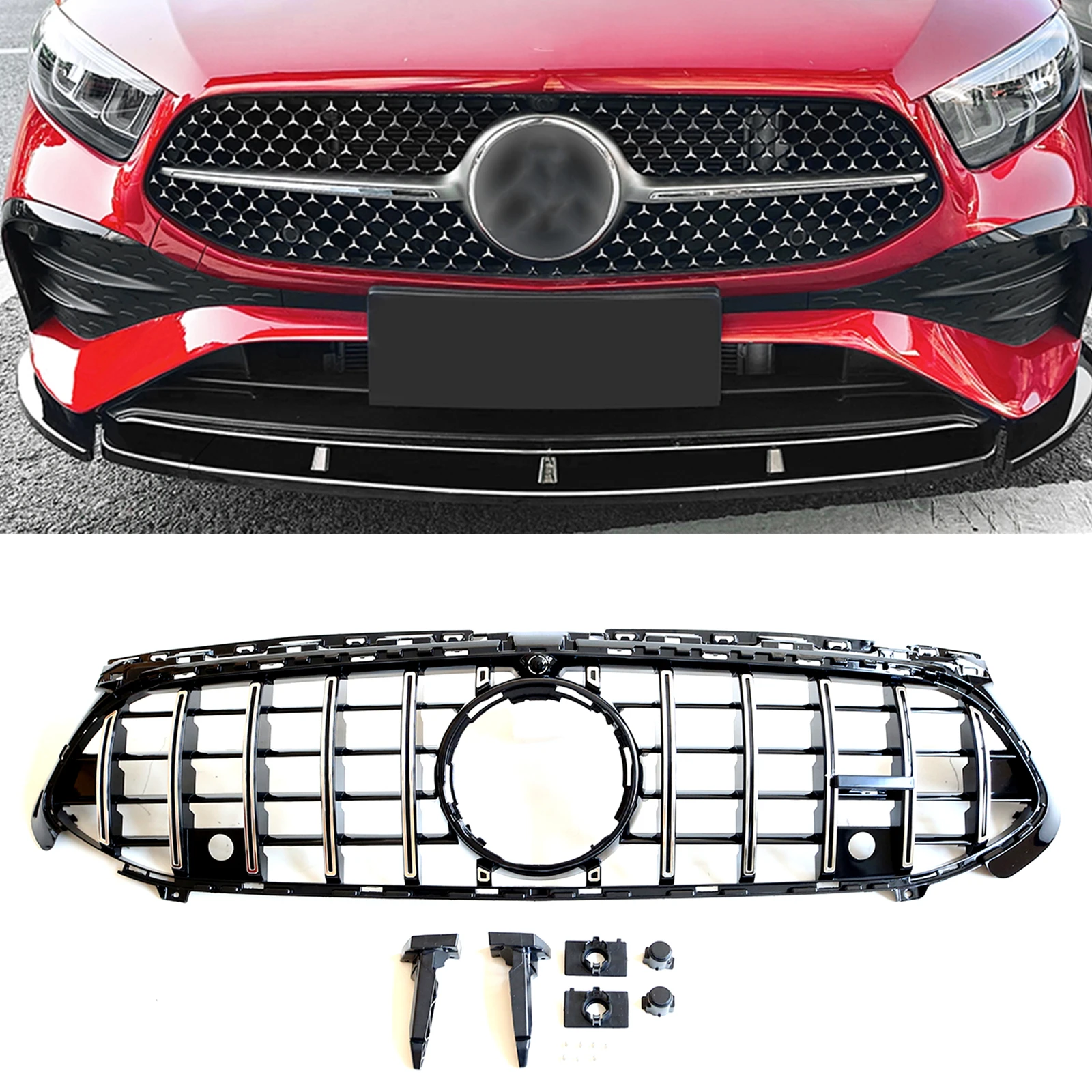 Car Front Grille Grill Cover Bumper Hood GT Style For Mercedes Benz A Class W177 A180 A200 A35 AMG 2023-2024