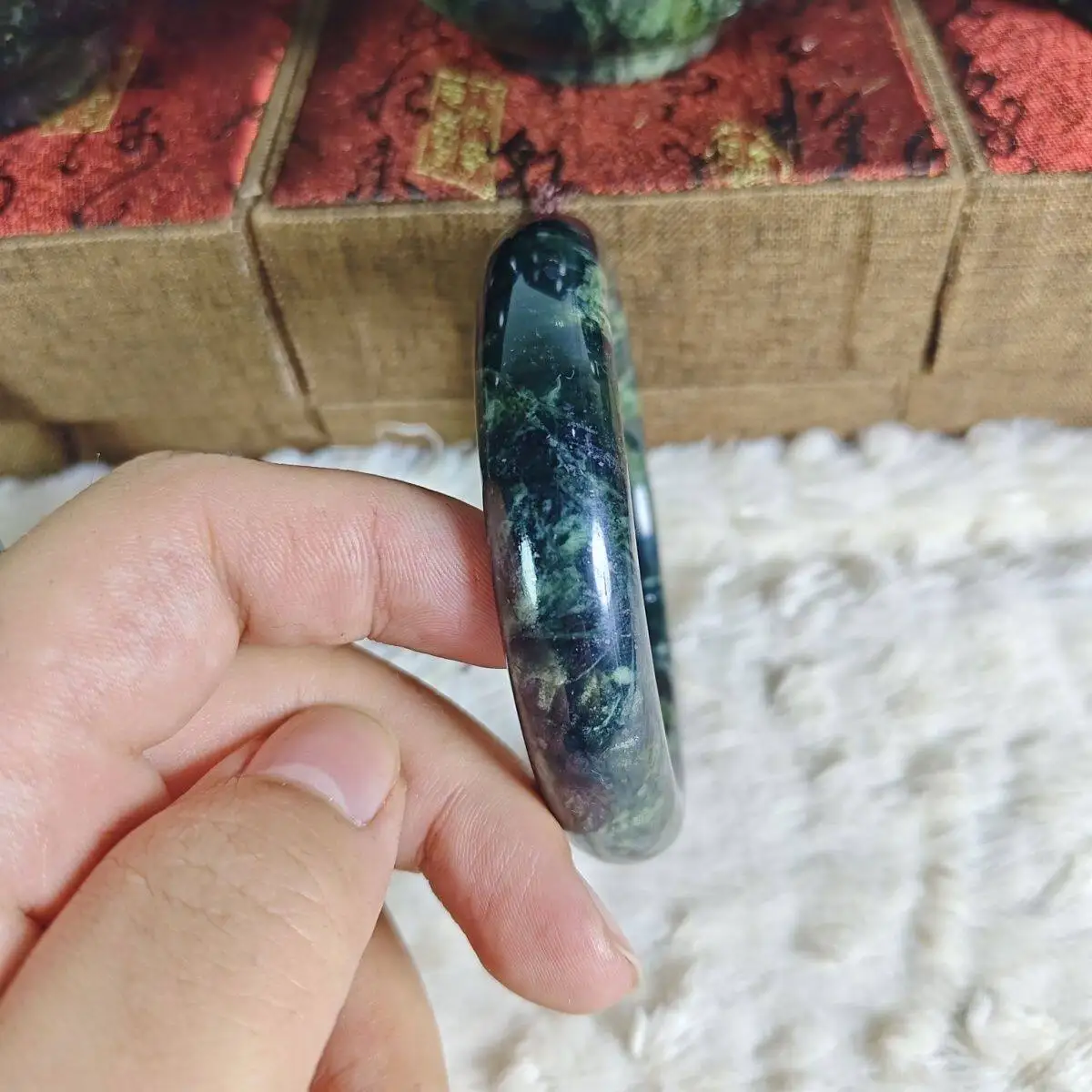 Natural Myanmar jadeite bracelet rough stone cut 54-66mm circle