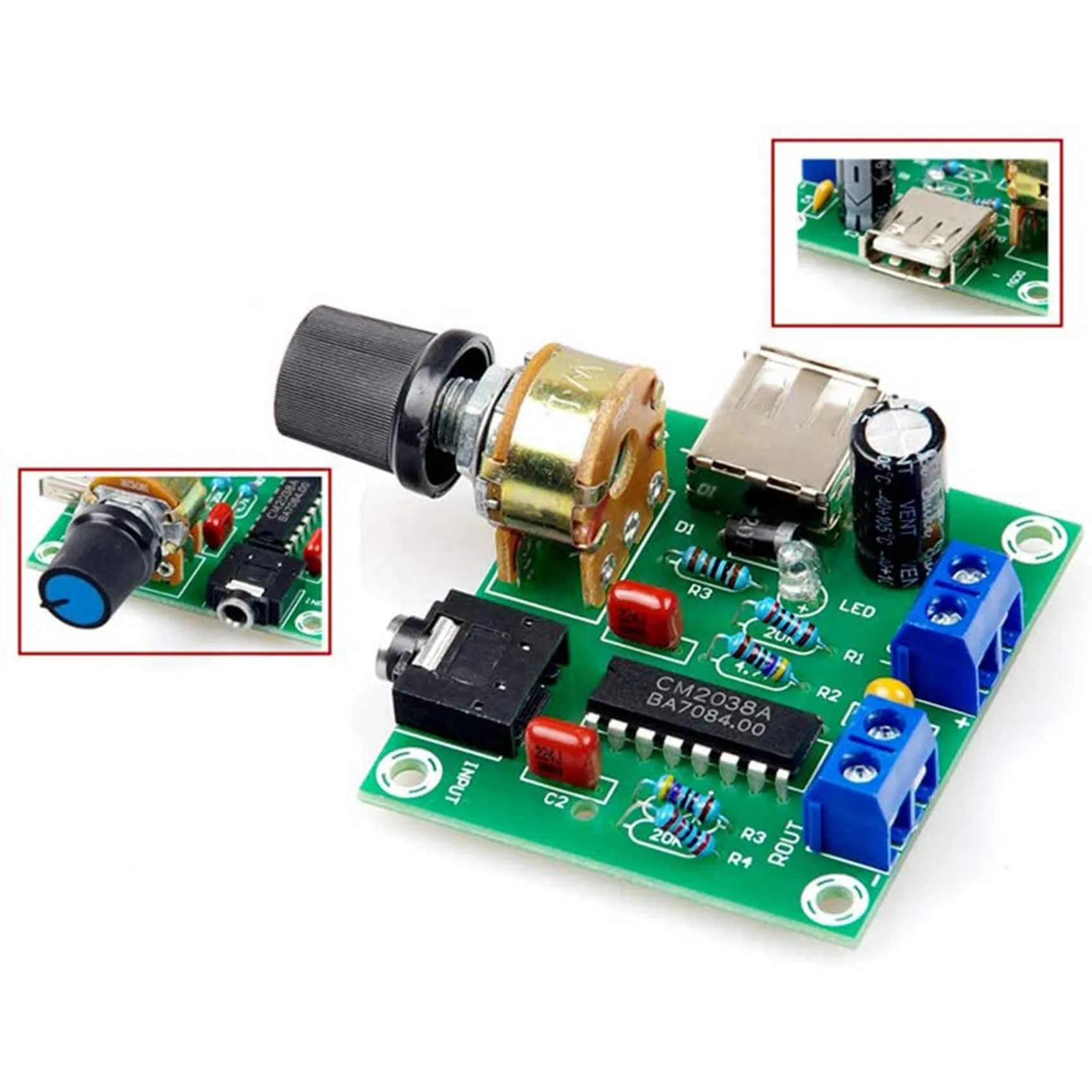 Placa Mini Amplificador de Áudio, 5W + 5W, HiFi Dois Canais, PM CM2038, Fonte USB 5V
