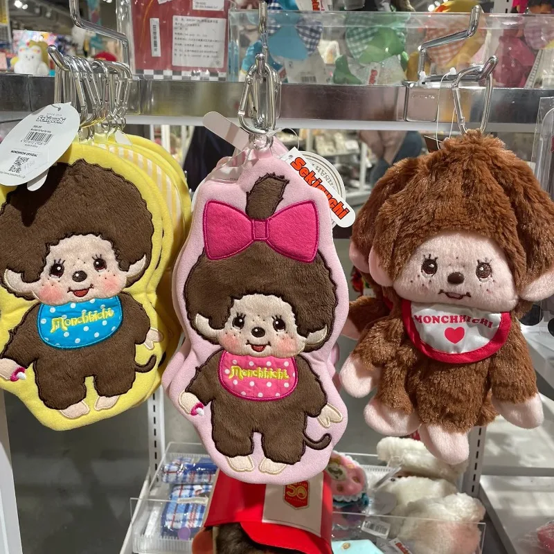 Monchhichi Cartoon Zipper Pouch Bag Charm Portable Mini Storage Purse Striped Cosmetic Bag for Women Backpack Hanging Accessory