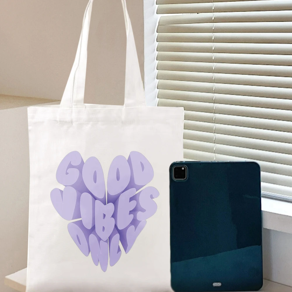 

Fashion Love Heart Print Ladies Canvas Tote Casual Shoulder Bag Eco Large Capacity Portable Travel Shopping Bag Purses Handbags