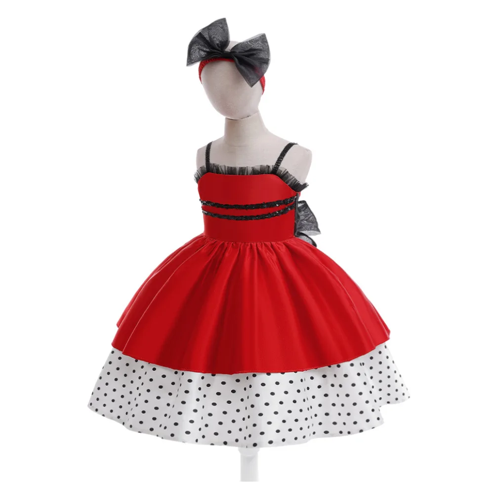 Red Polka Dot Dress Children's Costume Girls' Outfit Performance Clothes Cosplay Ball Masking Outfit Traditional Chinese Stag... - view 2