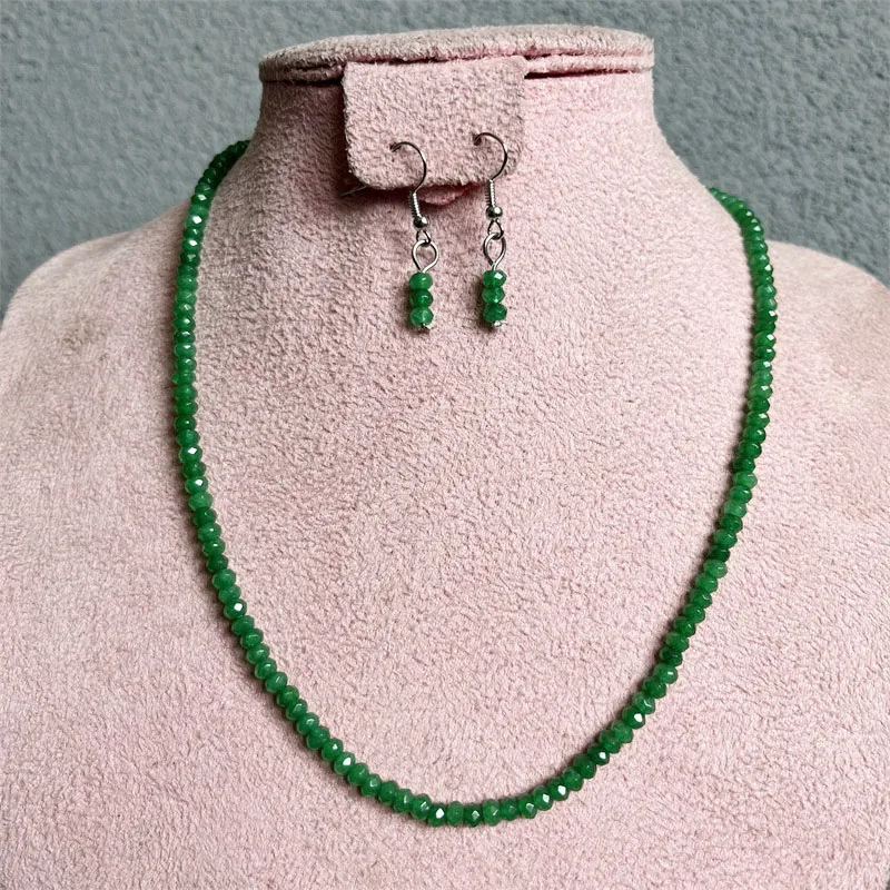 Luxury Necklace Earrings Set Natural Emerald Ruby Sapphire 3x4mm Beads Women Varnish Preciosas Stone