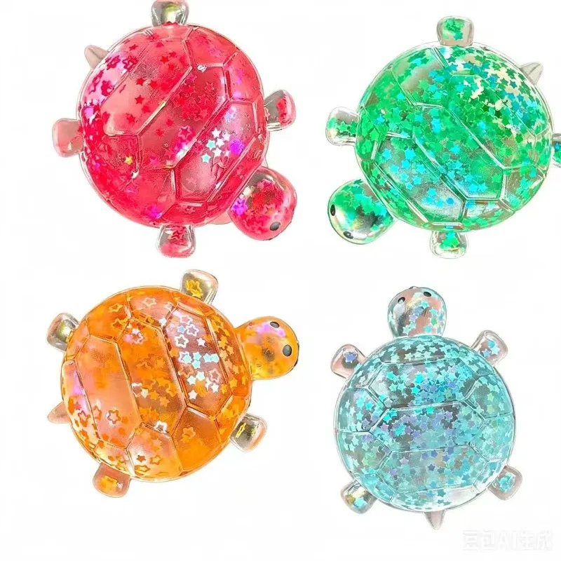 Glitter Turtle Shape Squeeze Toy Stress-relieving Fingertip Sensory Toy Anti Stress Sensory Fidget Toy Turtle Decompressions Toy