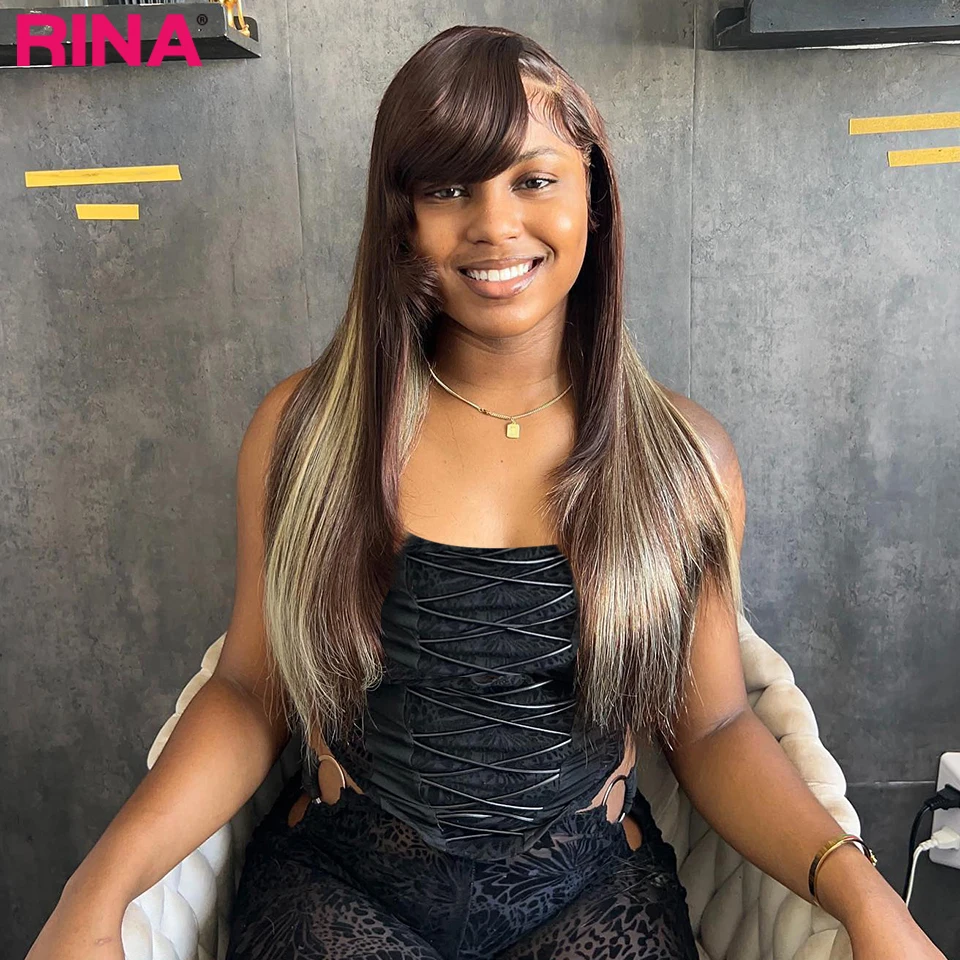 

Brown Highlight Straight 13x6 Transparent Lace Frontal Wigs Human Hair 5x5 Lace Closure Colored 13x4 Lace Front Wigs For Women