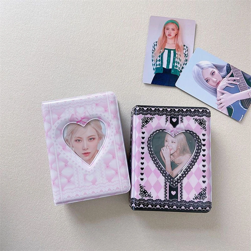 INS Photo Card Holder 3 Inch Black Pink Lace Photo Album Idol Photo Card Case 40 Pocket Binder Card Storage Collect Book