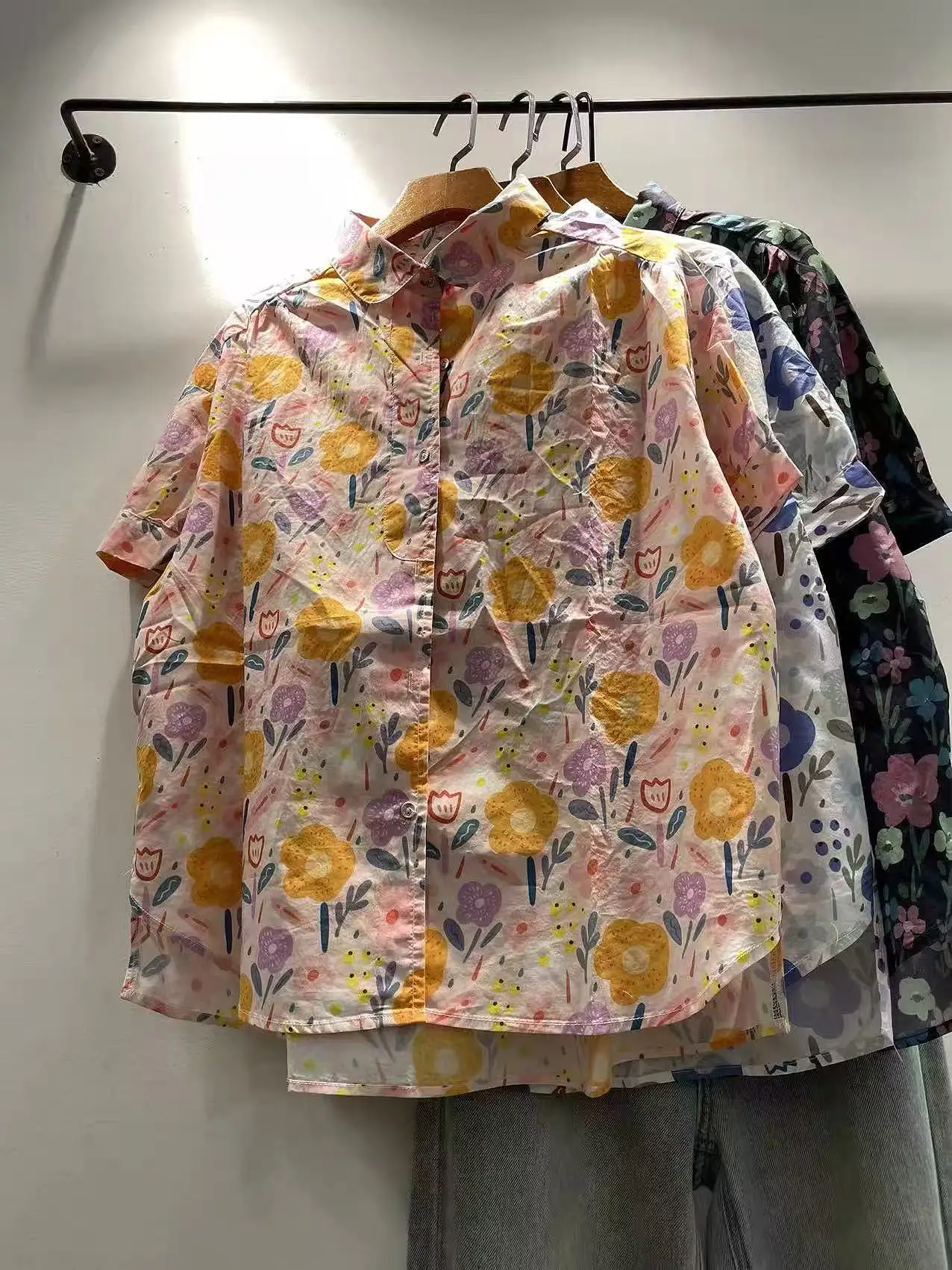 Bust 118cm Hawaiian shirt 100% cotton floral print oversized shirts short sleeve blouses for women summer holiday beach shirts