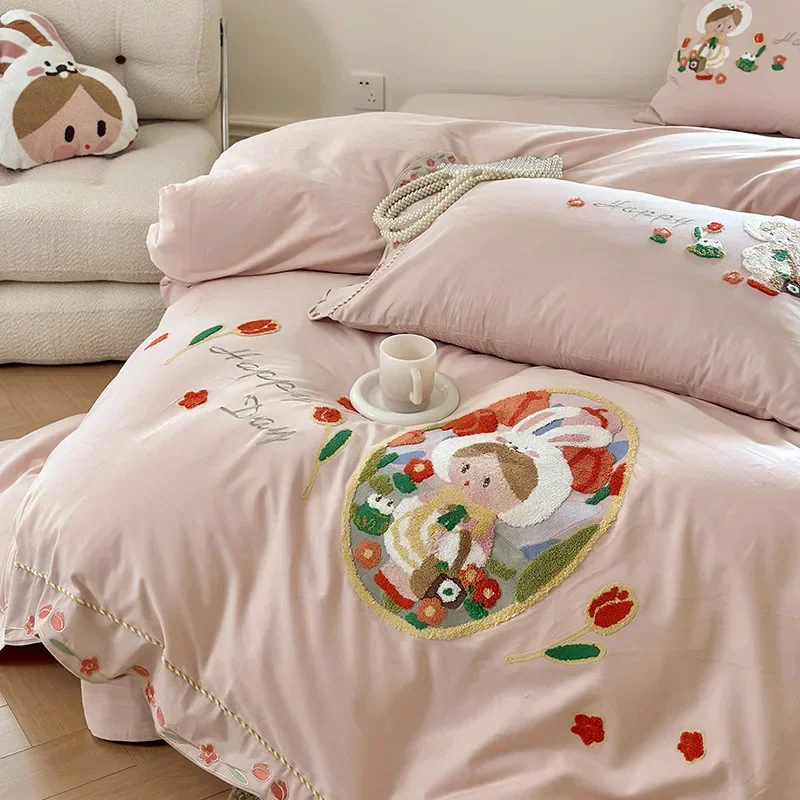 Long Staple Cotton Double-sided Brushed Pure Cotton Bed Sheet Thickened Cartoon Children's Autumn and Winter Supplies