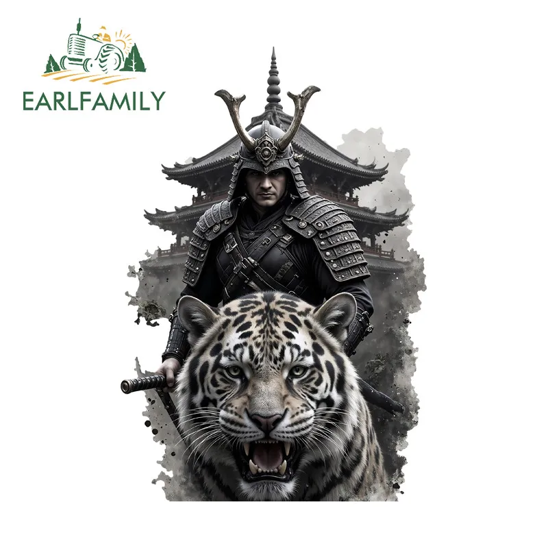 EARLFAMILY Samurai And Tiger Black Style Car Sticker Personality Trunk Helmet Vinyl Waterproof Decals Scratch-Proof Decor