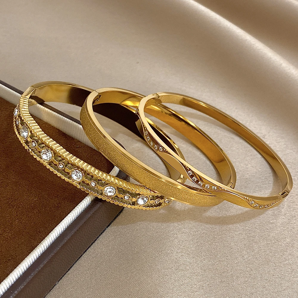 Exquisite eingelegte Zirkon Manschette Armband Armreif neue vergoldet Damen Herren geometrisch stapelbar wasserdicht Charms Schmuck Geschenke