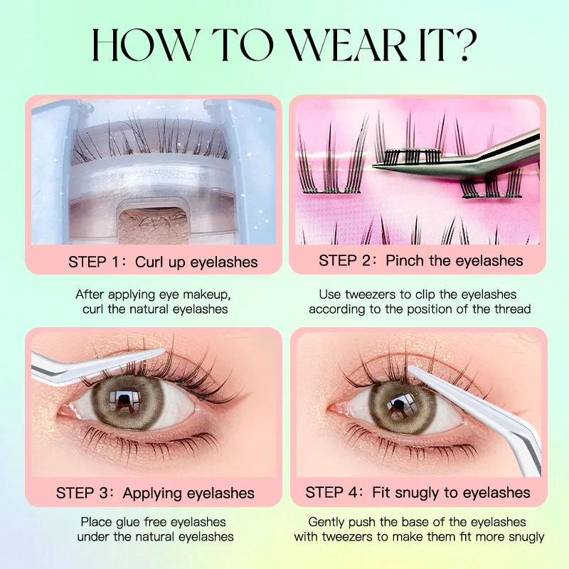Selbstklebende Falsche Wimperncluster, kein Kleber erforderlich, weiche und dünne Idol-Wimpern für alltägliches Make-up, wiederverwendbar