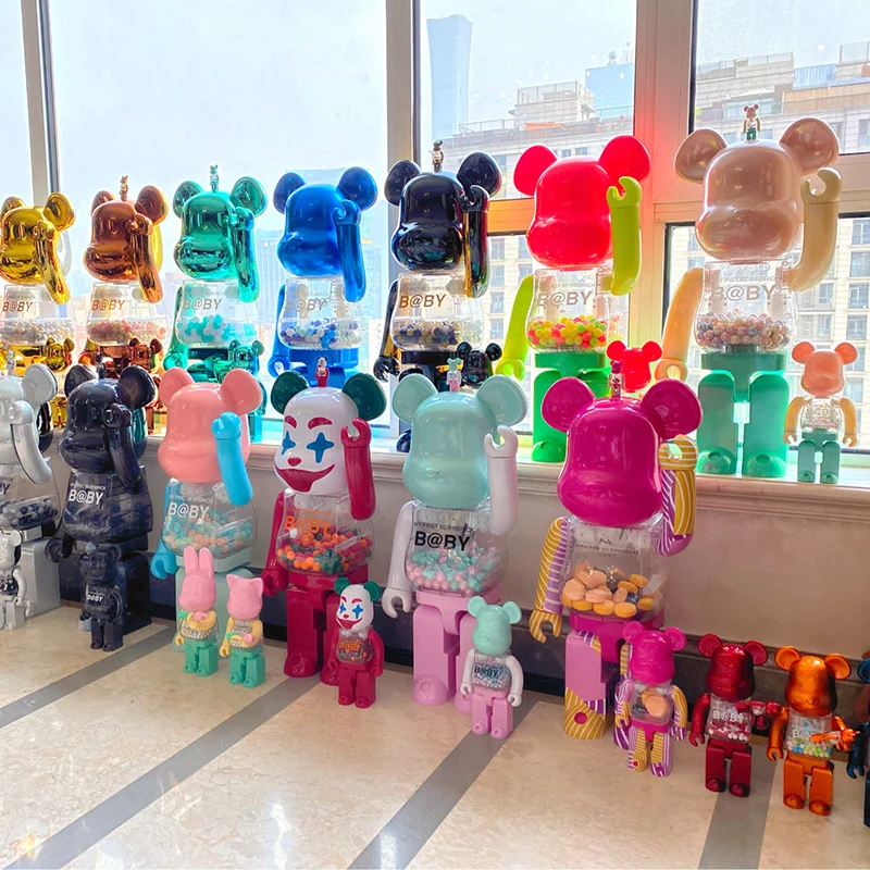 PETCO 400% 28CM Bearbricklys Action Figures Cartoon Blocks Bear Dolls Lucky Cat Fujiya Milkysugar PVC Collection Correct version