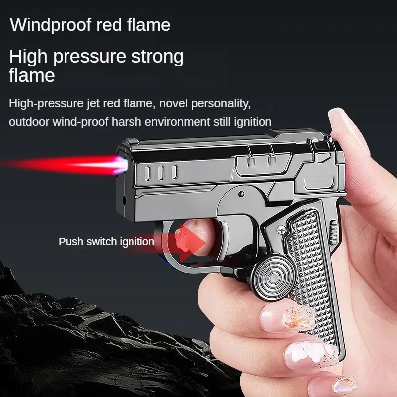 Infrared Folding Double Shape Rotating Gyro Lighter Metal Convenient Straight Red Gas Lighter Cigar Gas Stove BBQ Men's Gift