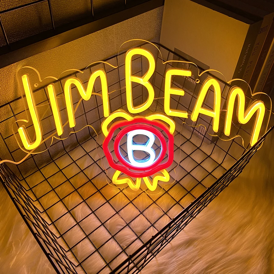 วิสกี้ป้ายนีออนสําหรับ Jameson ในบาร์ผับ Man Cave หรือ Party Decor, jim Beam Led Light Sign สําหรับโรงรถตกแต่งหรือธุรกิจจอแสดงผล